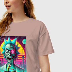 Футболка оверсайз женская Кибер Рик и Морти на мотоцикле, цвет: пыльно-розовый — фото 2