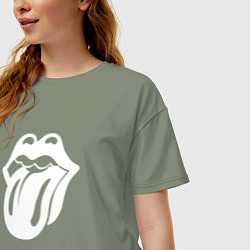 Футболка оверсайз женская Rolling Stones - white logo, цвет: авокадо — фото 2
