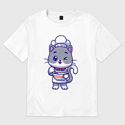 Футболка оверсайз женская Котик на кухне, цвет: белый