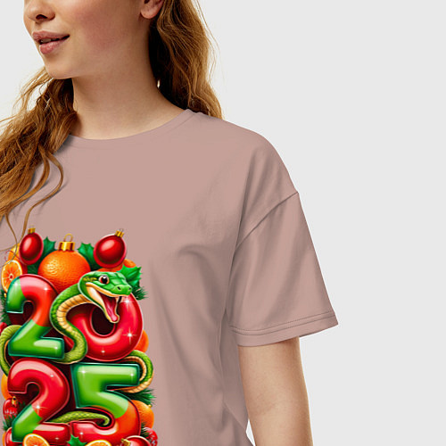 Женская футболка оверсайз Змея веселая 2025 / Пыльно-розовый – фото 3