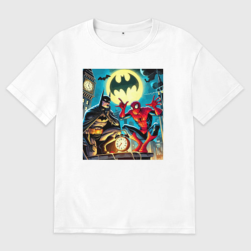 Женская футболка оверсайз Batman with Spider-man - ai art fantasy / Белый – фото 1