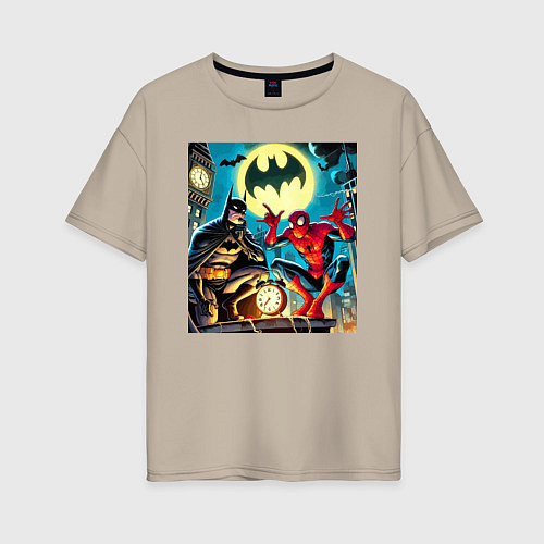 Женская футболка оверсайз Batman with Spider-man - ai art fantasy / Миндальный – фото 1