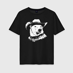 Футболка оверсайз женская Белый медведь ковбой, цвет: черный