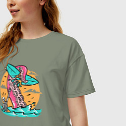 Футболка оверсайз женская Экстремальный серфингист, цвет: авокадо — фото 2
