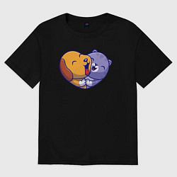 Футболка оверсайз женская Dog cat love, цвет: черный