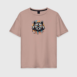 Футболка оверсайз женская Голова енота с брызгами, цвет: пыльно-розовый
