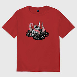 Футболка оверсайз женская Схватка с космическим осьминогом, цвет: красный