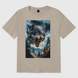 Футболка оверсайз женская Голова волка с оскаленной пастью, цвет: миндальный