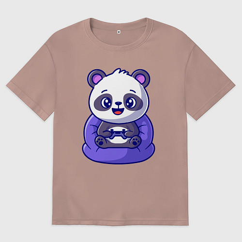 Женская футболка оверсайз Панда игроман / Пыльно-розовый – фото 1