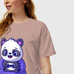 Футболка оверсайз женская Панда игроман, цвет: пыльно-розовый — фото 2