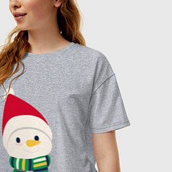 Футболка оверсайз женская Праздничный снеговик в красной шапочке, цвет: меланж — фото 2