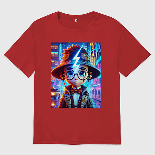 Женская футболка оверсайз Гарри Поттер юниор - неоновое свечение / Красный – фото 1