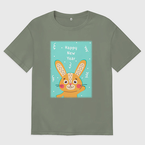 Женская футболка оверсайз Новогодний милый заяц / Авокадо – фото 1