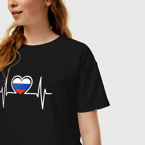 Женская футболка оверсайз Россия в сердце / Черный – фото 3