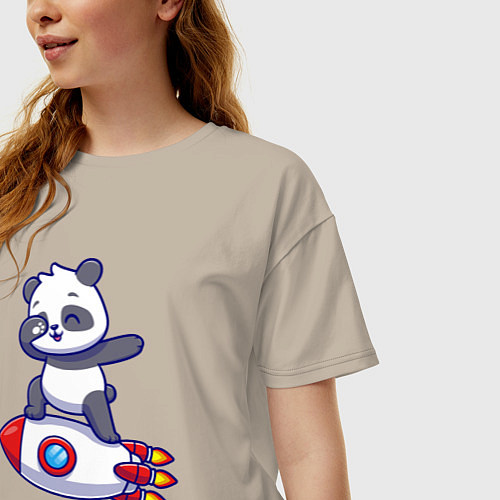 Женская футболка оверсайз Rocket panda / Миндальный – фото 3