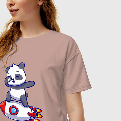 Женская футболка оверсайз Rocket panda / Пыльно-розовый – фото 3