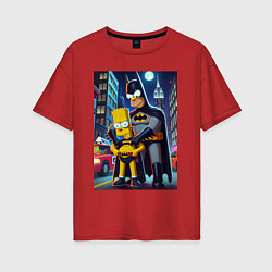Футболка оверсайз женская Batsimpson with son Bart - ai art fantasy, цвет: красный