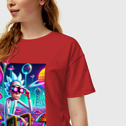 Футболка оверсайз женская Рик в неоновых очках среди грибов, цвет: красный — фото 2