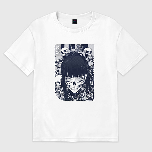 Женская футболка оверсайз Кибернетическая девушка-скелет / Белый – фото 1