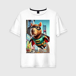 Футболка оверсайз женская Бэткапи летит над улицей Нью-Йорка, цвет: белый