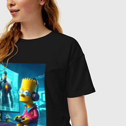 Футболка оверсайз женская Bart Simpson is an avid gamer, цвет: черный — фото 2