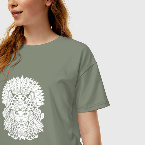 Женская футболка оверсайз Индейская принцесса ягуар / Авокадо – фото 3