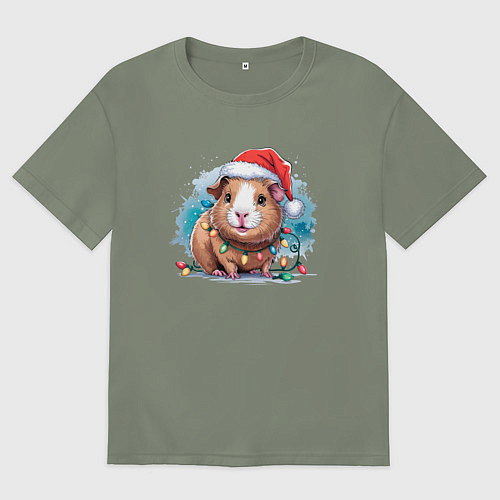 Женская футболка оверсайз Новогодняя морская свинка / Авокадо – фото 1