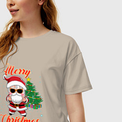 Футболка оверсайз женская Дед мороз поздравляет с новым годом, цвет: миндальный — фото 2