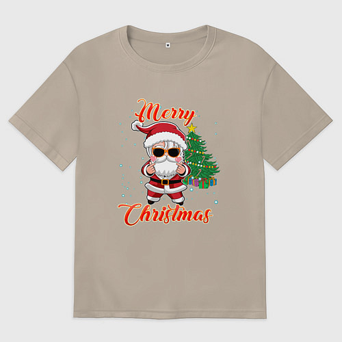 Женская футболка оверсайз Дед мороз поздравляет с новым годом / Миндальный – фото 1