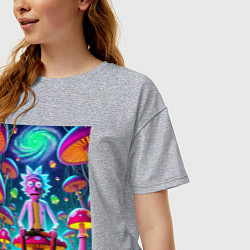 Футболка оверсайз женская Рик среди неоновых грибов - нейроарт фантазия, цвет: меланж — фото 2