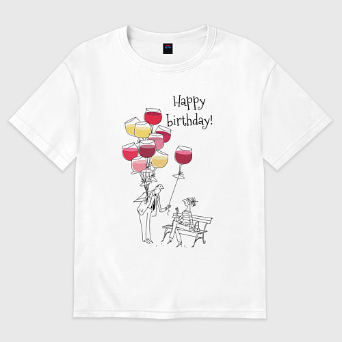 Женская футболка оверсайз Happy Birthday air glasses / Белый – фото 1