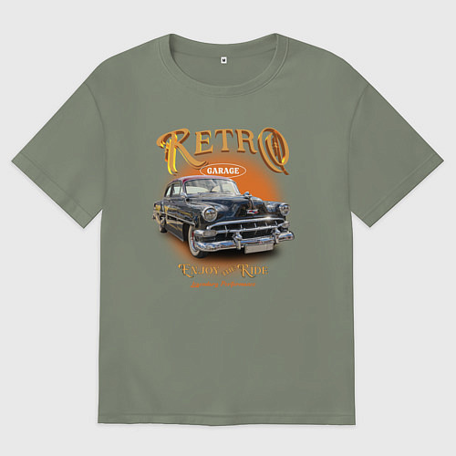 Женская футболка оверсайз Ретро гараж и автомобиль Chevrolet 210 Deluxe / Авокадо – фото 1
