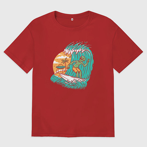 Женская футболка оверсайз Пришелец серфер / Красный – фото 1