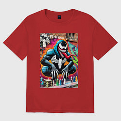 Футболка оверсайз женская Веном сидит на кортах - граффити, цвет: красный