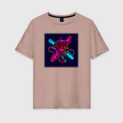 Футболка оверсайз женская Неоновый демон они, цвет: пыльно-розовый
