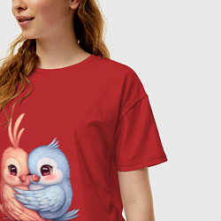 Футболка оверсайз женская Влюбленные попугайчики, цвет: красный — фото 2