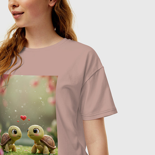 Женская футболка оверсайз Влюбленные черепашки / Пыльно-розовый – фото 3
