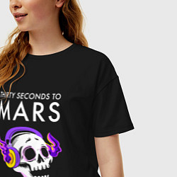 Футболка оверсайз женская Thirty Seconds to Mars - неоновый череп, цвет: черный — фото 2