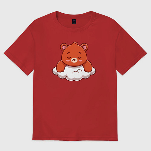 Женская футболка оверсайз Мишка на облаке / Красный – фото 1