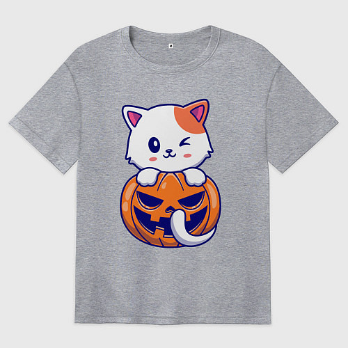 Женская футболка оверсайз Halloween meow / Меланж – фото 1