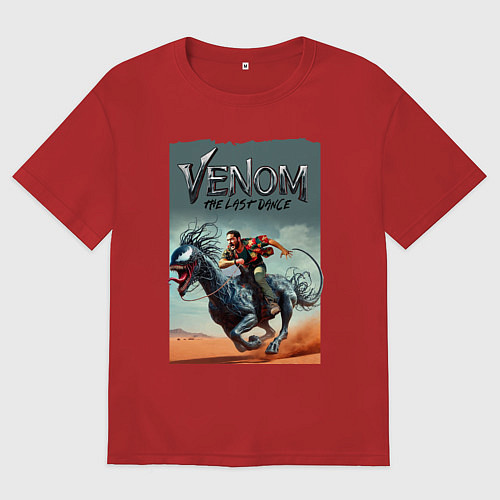 Женская футболка оверсайз Venom the last dance - Eddie rides on a symbiote h / Красный – фото 1
