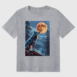 Футболка оверсайз женская Волк и луна, цвет: меланж