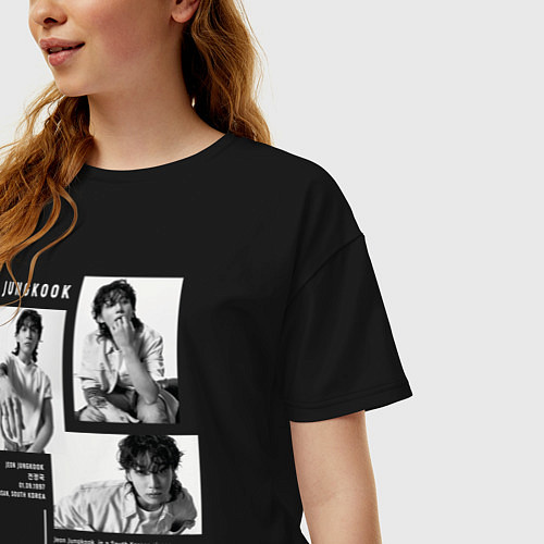 Женская футболка оверсайз Jungkook bts black-white / Черный – фото 3