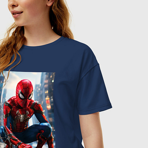 Женская футболка оверсайз Человек-паук на страже справедливости / Тёмно-синий – фото 3