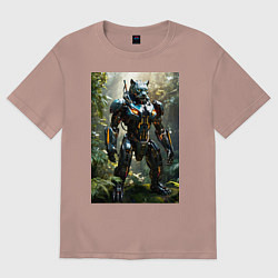 Женская футболка оверсайз Кибер-пантера вышла на охоту