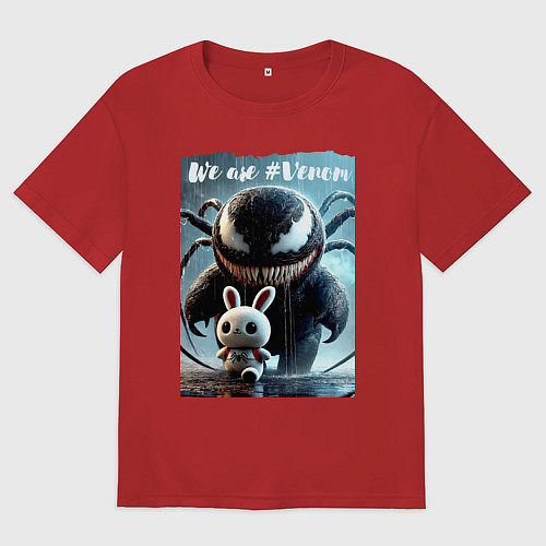 Женская футболка оверсайз Мультяшный Веном присмотрел себе кролика - мем / Красный – фото 1