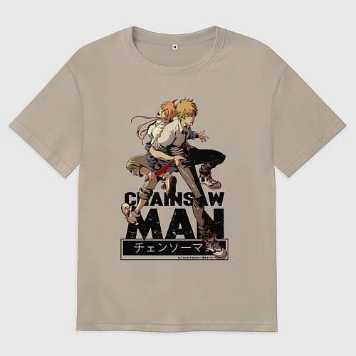 Женская футболка оверсайз Denji and Power / Миндальный – фото 1