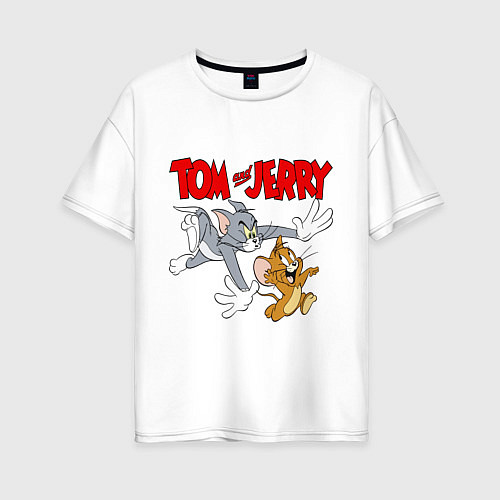 Женская футболка оверсайз Том и Джерри - погоня / Белый – фото 1