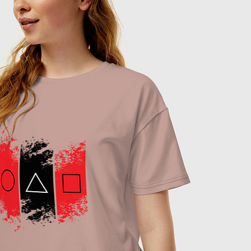 Женская футболка оверсайз Squid game logos / Пыльно-розовый – фото 3