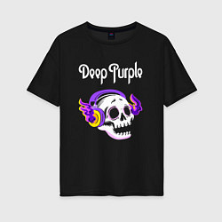 Футболка оверсайз женская Deep Purple - неоновый череп, цвет: черный